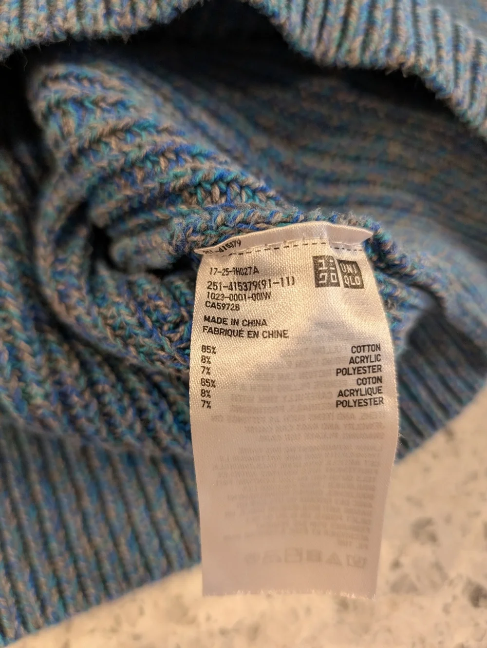 Uniqlo Small Boxy Sweater Crew Neck Grey Blue Wide Arm Cotton Knit Long Sleeve - Picture 12 of 16